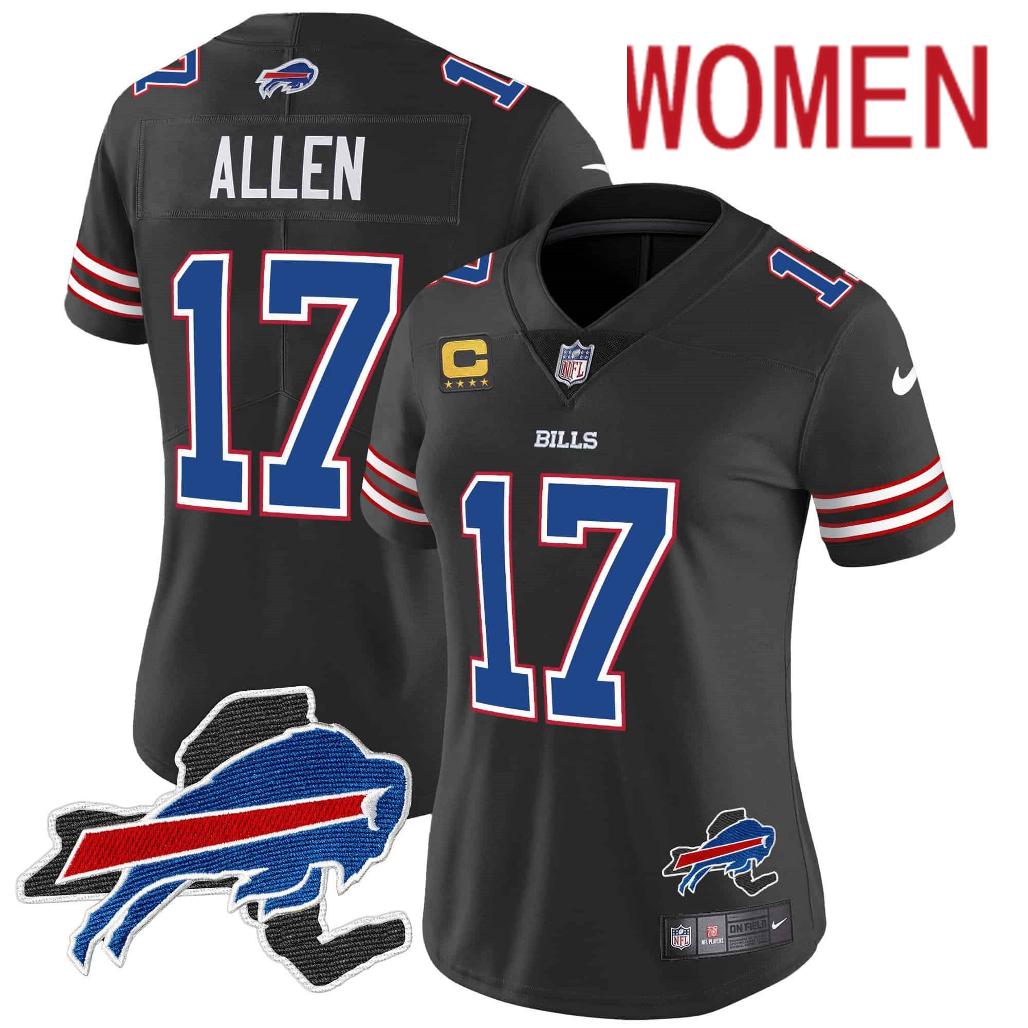 Women Buffalo Bills #17 Allen Black 2024 Nike Patch Vapor Limited NFL Jersey style 1->customized nfl jersey->Custom Jersey